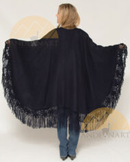 Alpaca Ruana / Cape with Hand Crocheted Flowers on Fringes - Alpaca Carrasco - Navy Blue - 16823501