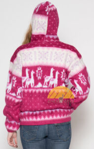 Alpaca Motif Heavyweight Full-Zip Hoodie Jacket - FAUX Alpaca - Fuchsia - 16264001