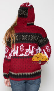 Alpaca Motif Heavyweight Full-Zip Hoodie Jacket - FAUX Alpaca - Dark Red - 16264001