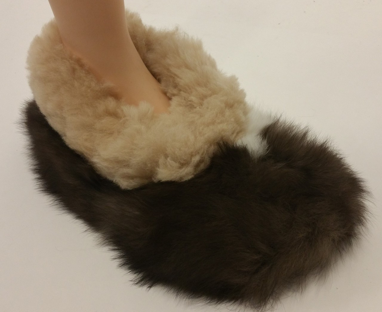 Baby Alpaca Fur Collar Slipper Hand Sewn - Shoe Style - Mixed Color - 72911705