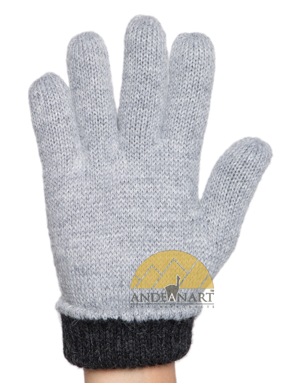 REVERSIBLE Classic Jersey Knit Blend Alpaca Gloves Made with 50% Alpaca Yarn by AndeanSun - Charcoal and Light Grey - 16783226