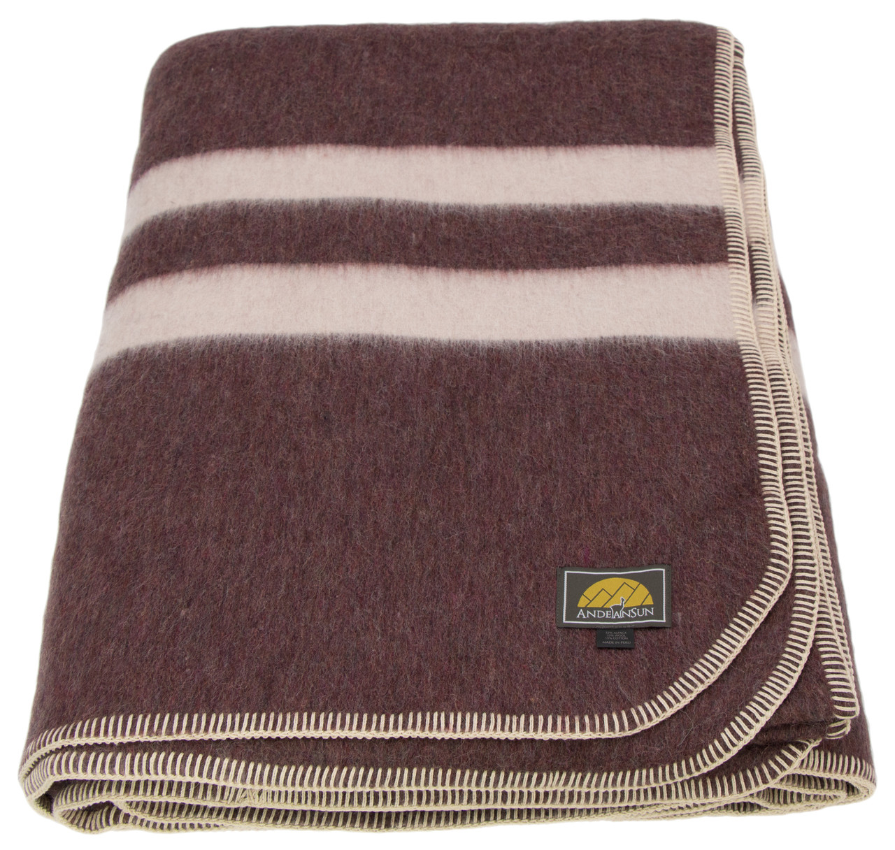 Alpaca QUEEN Blanket Heavy Weight 6 lbs AndeanSun - Ivory Stripe - 16893551