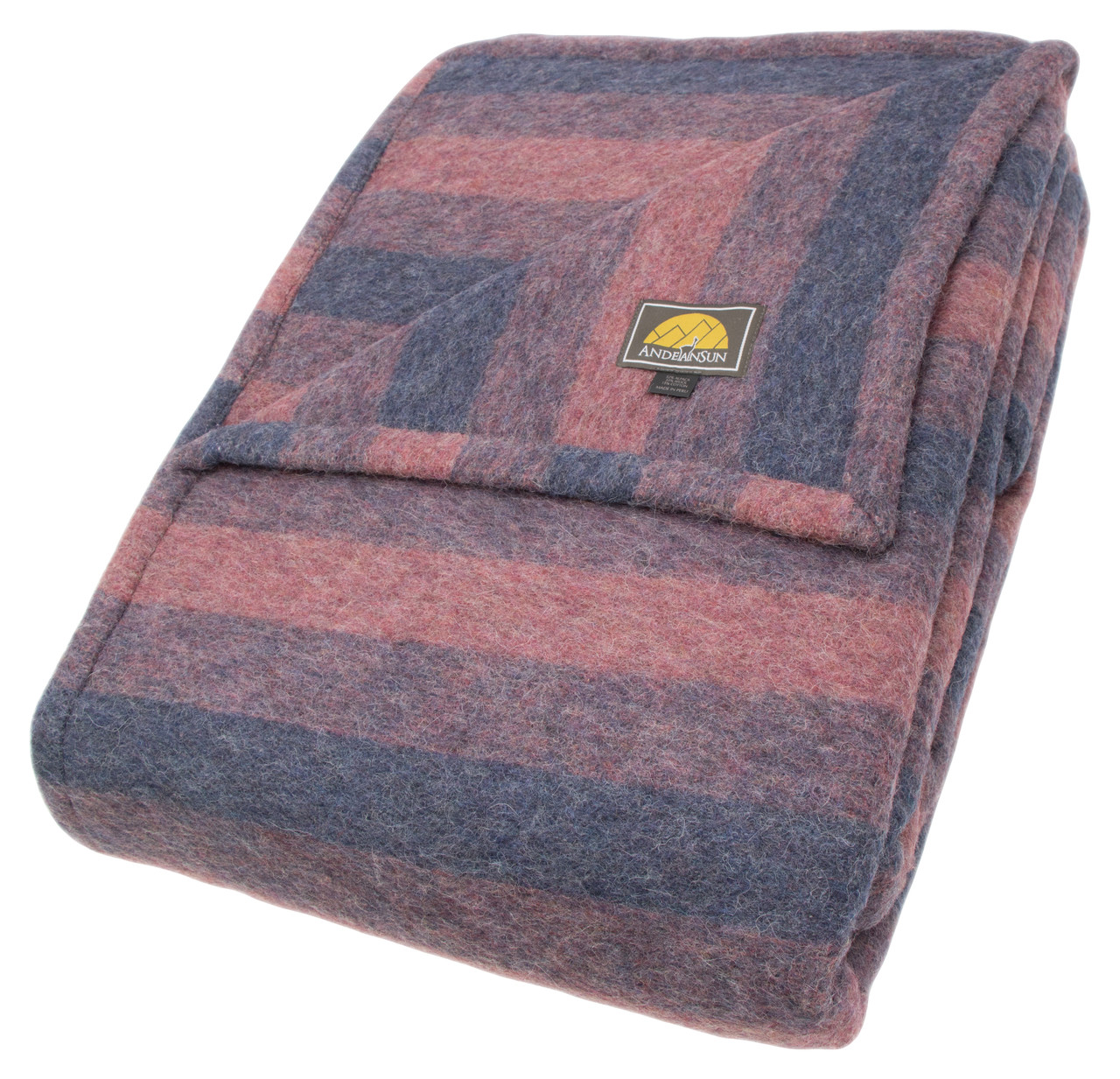 Alpaca QUEEN Striped Blanket Heavy Weight 6.10 lbs AndeanSun - Heather steel blue gray and Heather Red - 16893553