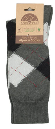 Argyle Alpaca Dress Socks - by AndeanSun - Dark Grey with Light Grey and Black Diamonds - 16711708