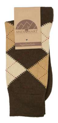 Argyle Alpaca Dress Socks - by AndeanSun - Brown with Camel and Beige Diamonds - 16711708