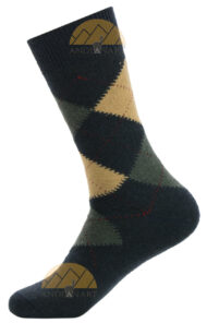 Argyle Alpaca Dress Socks - by AndeanSun - Navy Blue with Camel and Grey Diamonds - 16711708