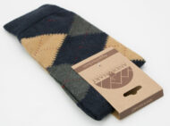 Argyle Alpaca Dress Socks - by AndeanSun - Navy Blue with Camel and Grey Diamonds - 16711708