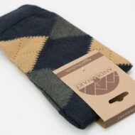 Argyle Alpaca Dress Socks - by AndeanSun - Navy Blue with Camel and Grey Diamonds - 16711708