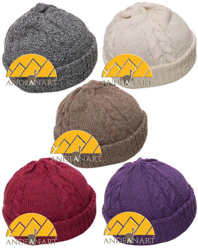 Cable Knit Fold Over Beanie Alpaca Hat - 16752222