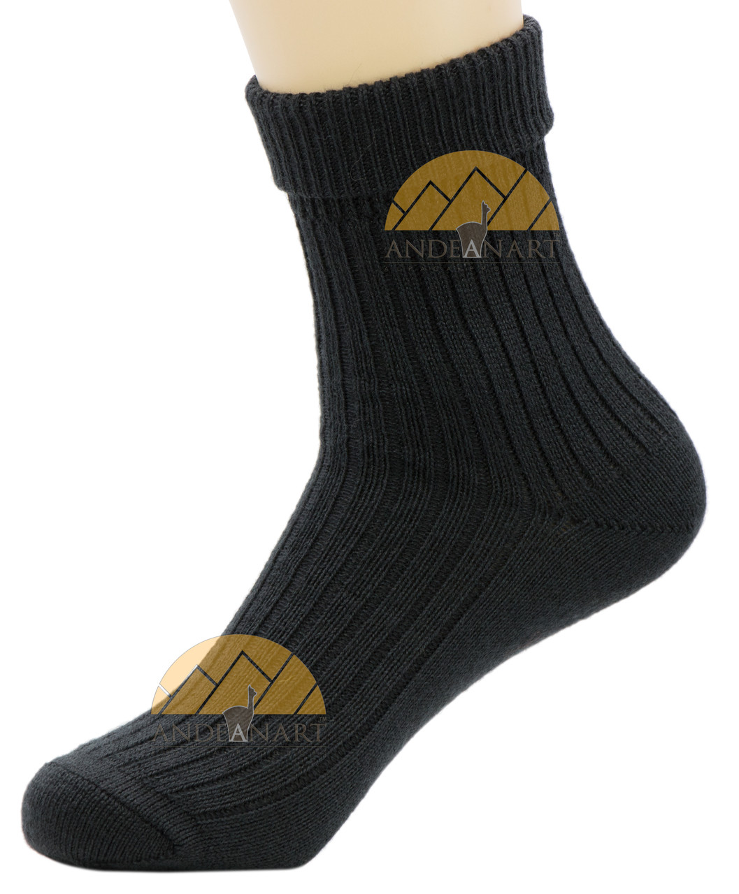 Women's Ribbed Crew Alpaca Socks by AndeanSun - Black - 16711705