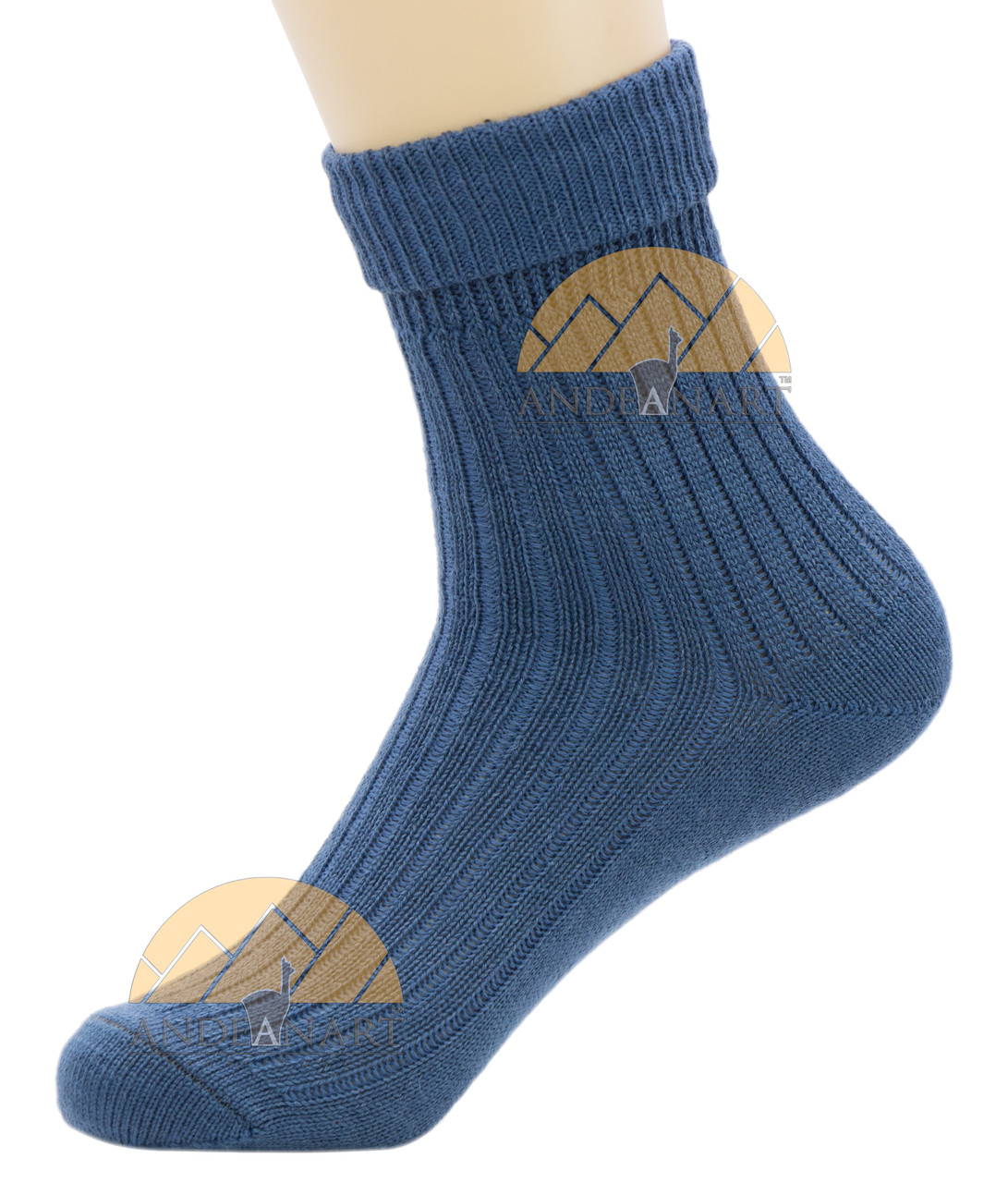 Women's Ribbed Crew Alpaca Socks by AndeanSun - Steel Blue - 16711705