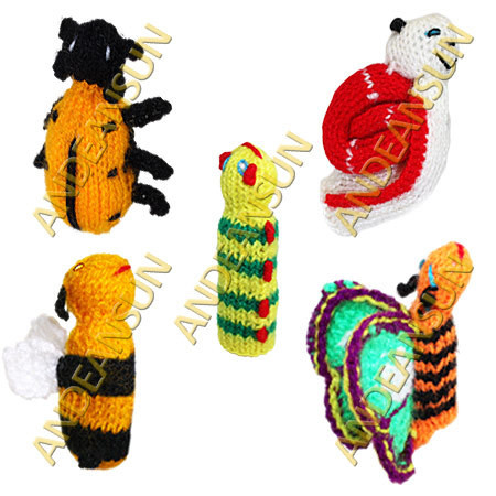 NEW FOR 2018! 50PK Hand Knitted Finger Puppets ASSORTED INSECTS - RAW - 1594171250PK-MTO