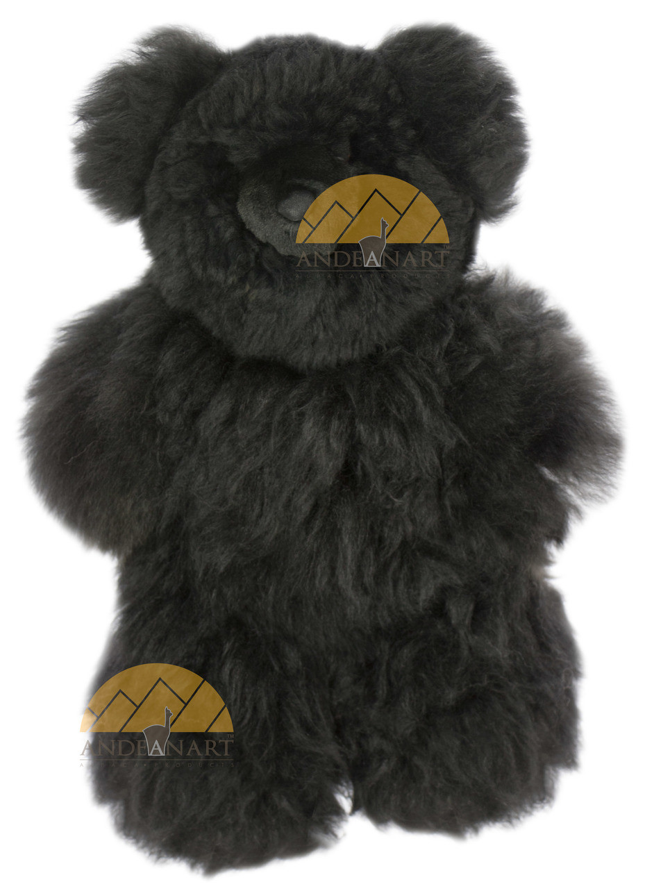 Medium 15" (fur to fur) - 12" (hide to hide) DYED Alpaca Teddy Bear - Black - 15582102BK