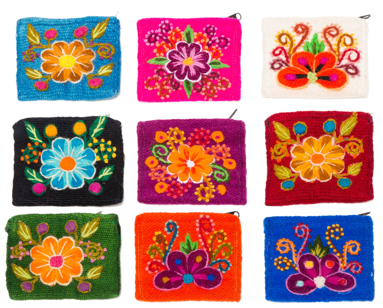 Hand Embroidered Wool Coin Purse - Flowers by AndeanArt - US Stock