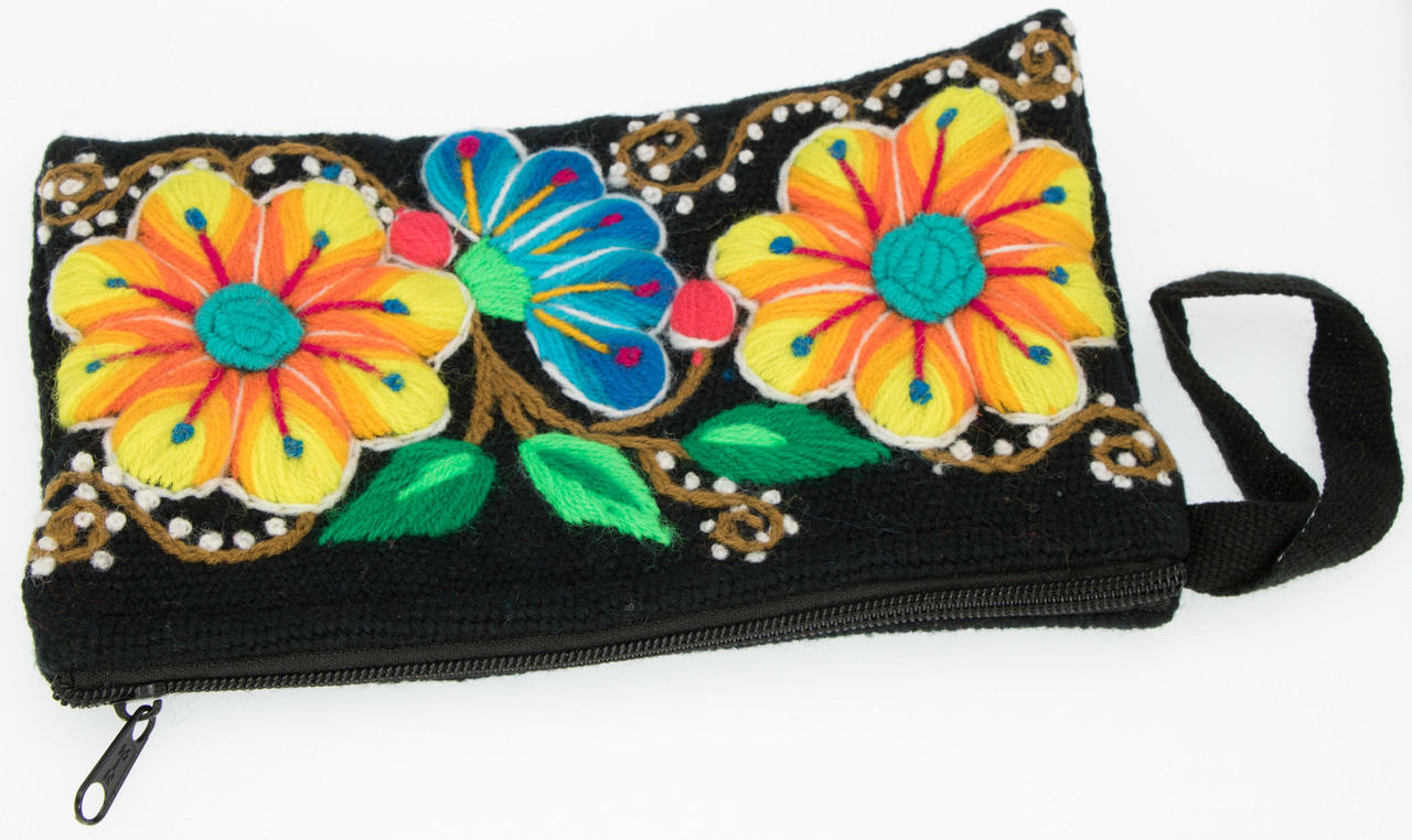 Hand Embroidered Wool Wristlet - Flowers by AndeanArt - US Stock - Image 3