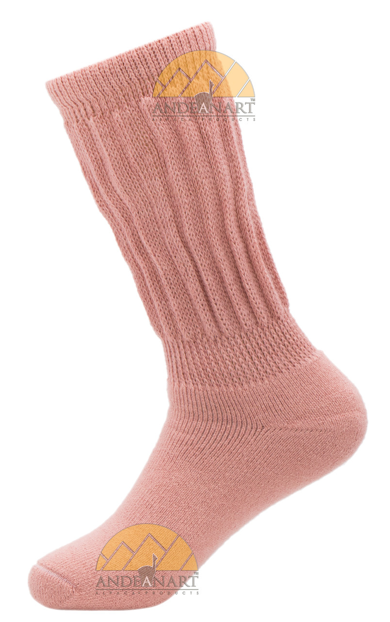 THERAPEUTIC Alpaca Socks - Scrunch CREW Terry-lined Socks Premium Quality - AndeanSun - US STOCK - Pink Mauve - 16711732