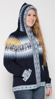 Alpaca Motif Hoodie Zip-Up Cardigan - Alpaca Sweater - Navy Blue - 16261711