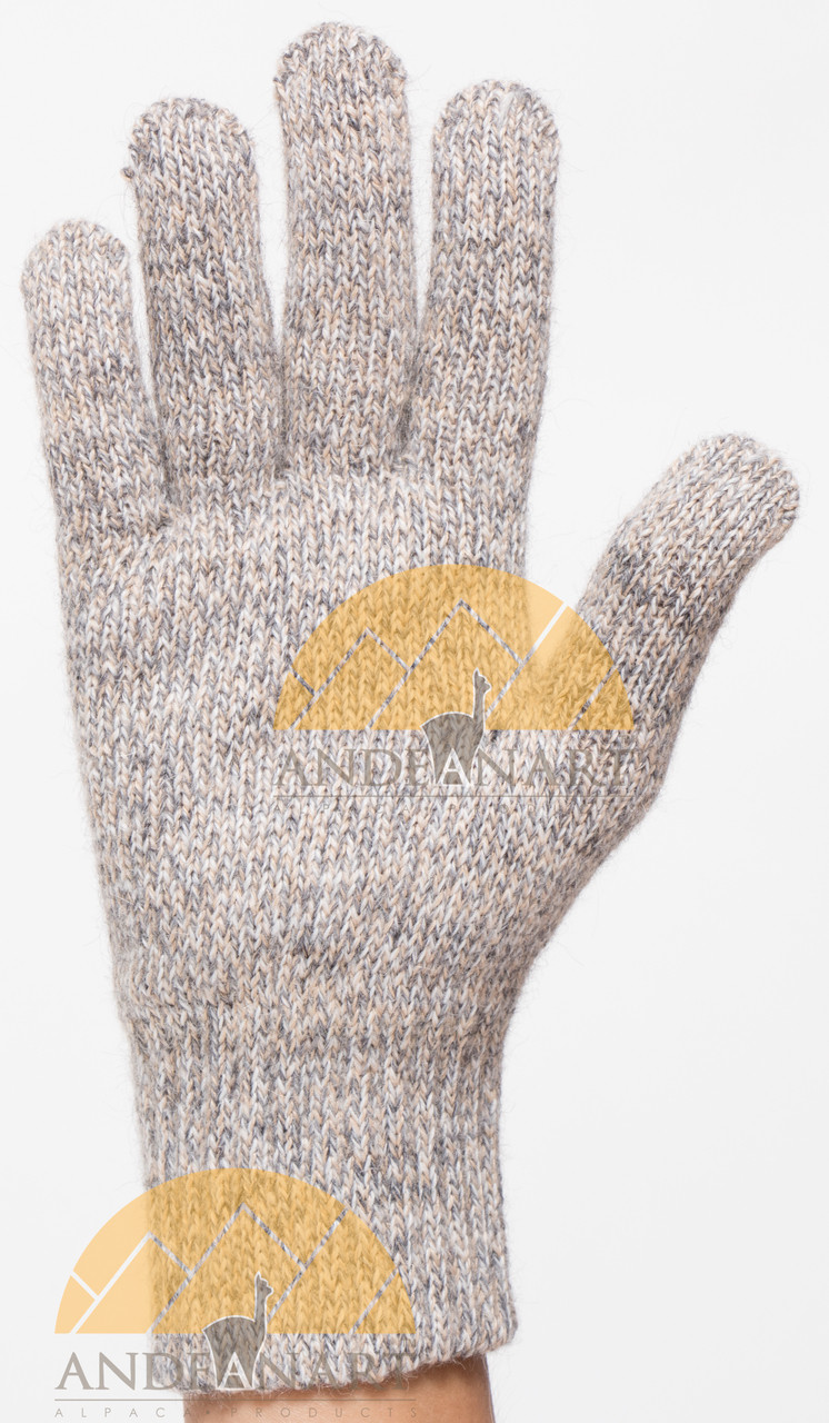 Classic Blend Alpaca Gloves made with 50% Alpaca Yarn by AndeanSun - Beige, Light Grey and White Marled - 16783805